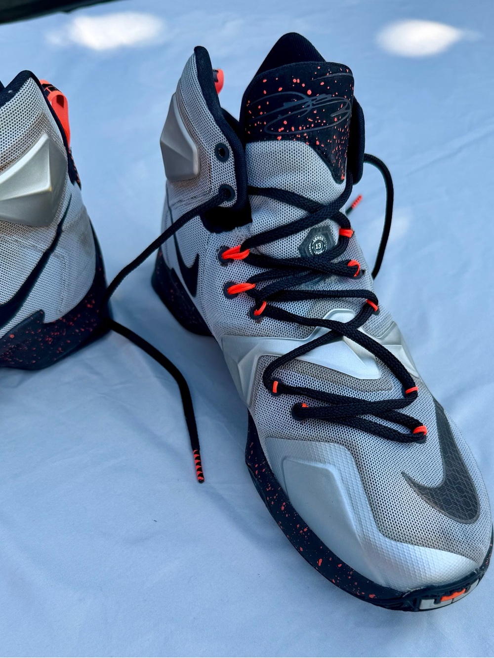 Nike men's LeBron Gray, Black and Orange High-Top Sneakers